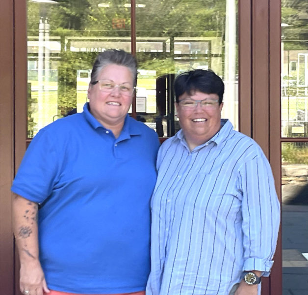 Jody (left) and Liz Matta pose outside of their home, Kiah Bailey Hall, on the Lincoln Academy campus in Newcastle. The couple moved to Newcastle in 2015 to become dorm parents after their youngest child graduated Morse High School. (Sherwood Olin photo)