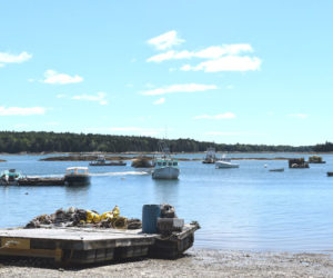 Boats steer through Broad Cove in Bremen on Monday, July 21. Harvesting in parts of the cove was recently shut down due to water contamination. (Ali Juell photo)