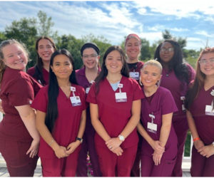 The summer 2025 graduates of the MaineHealth Lincoln Hospital and Central Lincoln County Adult Education CNA Training Program. From left: Khloe Luce, Lydia Merrill, Lei Bercasio, Amy Ouellette, Michelle Kendrick, Leah Hayes, Eva Simmons, Jameisha Harrison and Cassandra Doray. The class was led by instructor Jennifer McIntire. (Photo courtesy MaineHealth Lincoln Hospital)