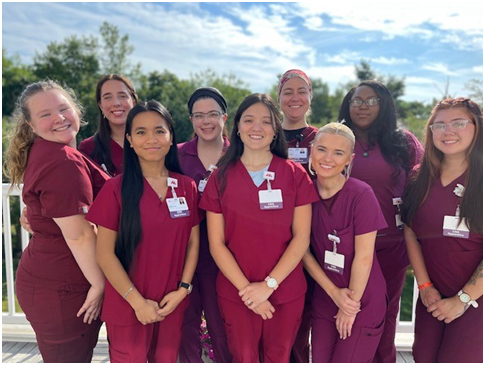 The summer 2025 graduates of the MaineHealth Lincoln Hospital and Central Lincoln County Adult Education CNA Training Program. From left: Khloe Luce, Lydia Merrill, Lei Bercasio, Amy Ouellette, Michelle Kendrick, Leah Hayes, Eva Simmons, Jameisha Harrison and Cassandra Doray. The class was led by instructor Jennifer McIntire. (Photo courtesy MaineHealth Lincoln Hospital)