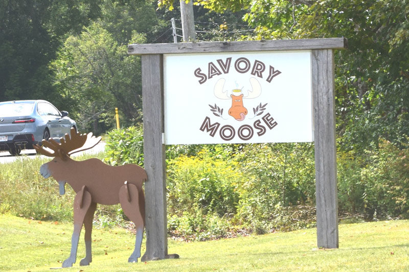 The sign for Savory Moose faces drivers on Route 1 in Nobleboro. Owners Karen and John Kelly reopened the business, which was previously Ginger Mousse Bakery, on Monday, Sept. 1 with a focus on more savory menu items. (Christina Wallace photo)