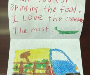 A sweet thank-you card from one of the mobile sites shows the impact of the summer meals program. (Photo courtesy Healthy Lincoln County)