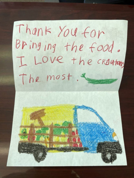 A sweet thank-you card from one of the mobile sites shows the impact of the summer meals program. (Photo courtesy Healthy Lincoln County)