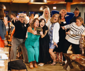 Representatives from Hearty Roots celebrate the organizations win for Business of the Year at the Damariscotta Region Chamber of Commerce and Information Bureaus annual meeting. (Photo courtesy Molly Wentworth-King)