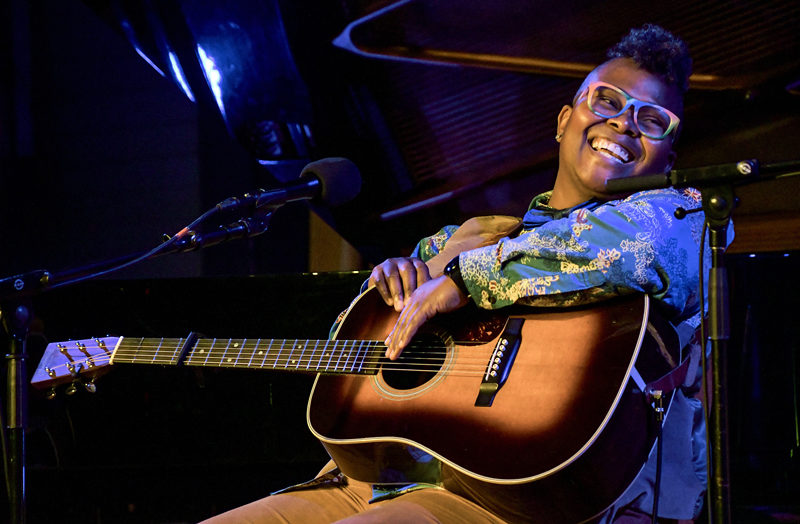 Crys Matthews performs during a concert with Vance Gilbert and Seth Glier at the Opera House at Boothbay Harbor in September 2024. (Photo courtesy Peter Southwick)