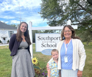Eileen Higgins' co-workers at the Southport Central School includes her youngest daughter, grade 4-6 teacher Julie Browne. Browne's son, Phelan, one of Higgins' 12 grandchildren, is enrolled in kindergarten. (Photo courtesy Eileen Higgins)