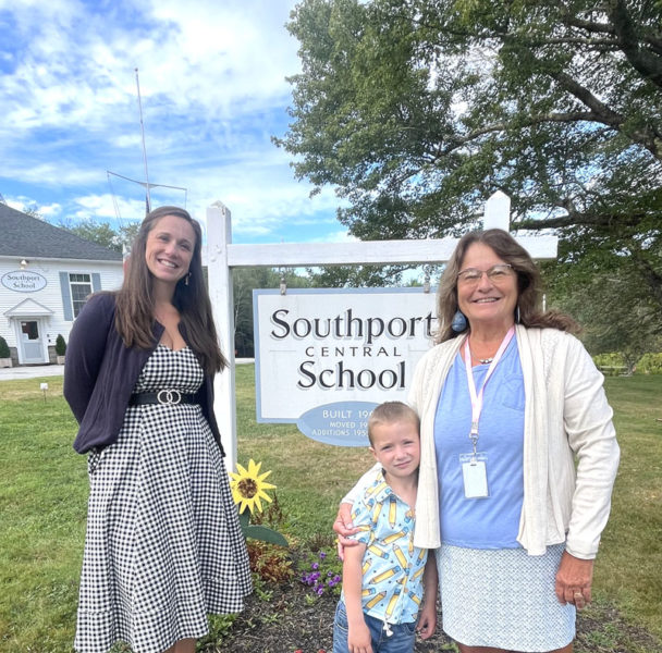 Eileen Higgins' co-workers at the Southport Central School includes her youngest daughter, grade 4-6 teacher Julie Browne. Browne's son, Phelan, one of Higgins' 12 grandchildren, is enrolled in kindergarten. (Photo courtesy Eileen Higgins)