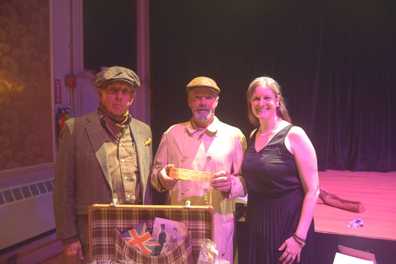 Jim Drum (left), Charles Harris, and Christina Belknap stand in from of the stage of the Lincoln Theater in Damariscotta during the reopening gala on Saturday, Nov. 1. After being closed for two months of renovations, the theater reopened with a screening on the movie "Downton Abbey: The Grand Finale." (Christina Wallace photo)