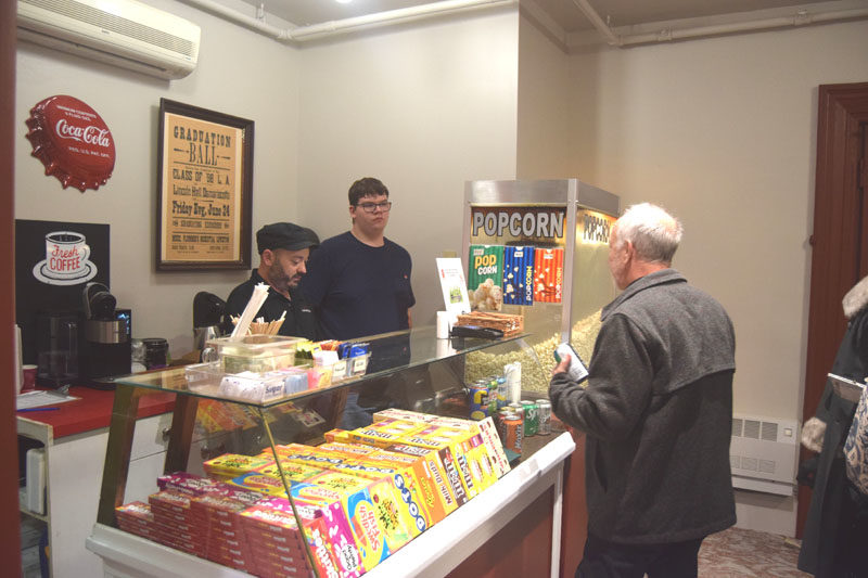 The upgraded concession stand is in full operation for Lincoln Theaters reopening gala on Saturday, Nov. 1. The upgrades, which were completed over a two-month closure for renovations, included a larger popcorn machine, a refrigerator behind the counter for alcohol, and a self-serve refrigerator for soda. (Christina Wallace photo)