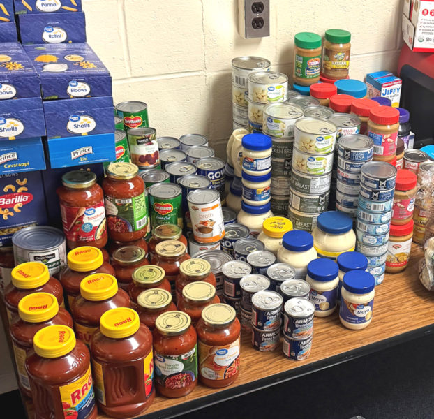 The Whitefield Elementary School food pantry is stocked with goods for families in need. School nurse Kendra Anderson and social worker Tiffany Bieveuil restarted the food pantry earlier this month. (Photo courtesy Kendra Anderson)