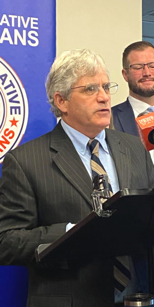 Sportsman's Alliance of Maine Executive Director David Trahan addresses a press conference in Augusta. Once a self-employed logger, Trahan discovered a passion for public policy development after he was first elected to state office in 1998. (Courtesy photo)