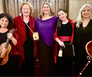 Boston Camerata returns to Lincoln Theater to perform "Sing We Noel: Christmas Music from England and Early America" on Thursday, Dec. 4. Shown from left: Shira Kammen, Anne Azéma, Deborah Rentz-Moore, Camila Parias, and Christa Patton. (Photo courtesy Boston Camerata)