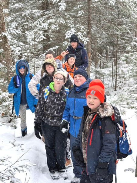 Scout from Troop 213 trek through the snow during a recent 5-mile hike from Dodge Point Preserve of Damariscotta to McKay Road in Edgecomb. (Photo courtesy Troop 213)