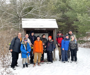 Members of Scout Troop 213 of Damariscotta pose for a photo during a 5-mile hike from Dodge Preserve in Damariscotta to McKay Road in Edgecomb. (Photo courtesy Troop 213)