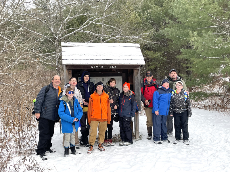 Members of Scout Troop 213 of Damariscotta pose for a photo during a 5-mile hike from Dodge Preserve in Damariscotta to McKay Road in Edgecomb. (Photo courtesy Troop 213)