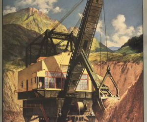 The industrial machines of the future as imagined by General Electric in the early 1900s and depicted by Harold Meade Mott-Smith are just one of the industrial age images included in a retrospective of the artists' work in an eclectic exhibition at Rutherford Library on Jan. 9. (Sarah Masters photo)