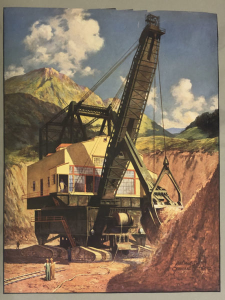 The industrial machines of the future as imagined by General Electric in the early 1900s and depicted by Harold Meade Mott-Smith are just one of the industrial age images included in a retrospective of the artists' work in an eclectic exhibition at Rutherford Library on Jan. 9. (Sarah Masters photo)