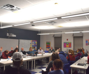 Members of the Jefferson School Committee approves changes to the nondiscrimination equal opportunity and affirmative action policy in a split vote during their meeting on Tuesday, Feb. 10. The vote took place following numerous public comments asking for clarification as to the origins of the policy and urging members not to approve. (Claire Taylor photo)