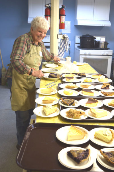 Volunteer Lynn Plumb serves up desserts during the fourth annual soup and chili lunch fundraiser at the First Baptist Church of Nobleboro on Saturday, Feb. 7. All of the food was prepared by volunteers and donated for the event. (Sherwood Olin photo)