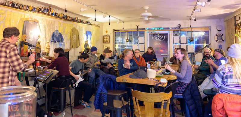 Customers enjoy an evening of karaoke at Panacea in Wiscasset on Sunday, Feb. 1. Panacea is open to the public for a variety of evening events in addition to its regular business hours. (Bisi Cameron Yee photo)