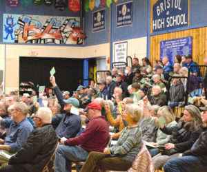 Bristol residents voted to turn down the education budget at the towns annual town meeting on Tuesday, March 17. The school committee is now tasked with reevaluating the budget; residents will make a decision at a special town meeting. (Emily Bracher photo)