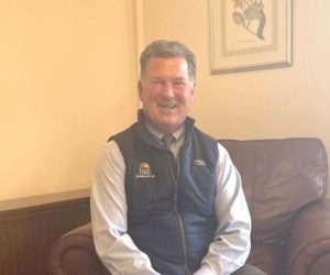 Mike Hall poses in the foyer of Hall Funeral Home, at 949 Main St/ in Waldoboro. Hall purchased the business from his father Richard Hall in 1992. The Hall family will observe 70 years in business in 2028. (Sherwood Olin photo)
