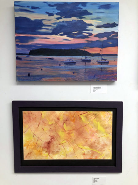Mary Sue Weeks captured a mornings red light in Sailors Take Warning while Gerd Koehler harnesses the sun itself in Helio, two artworks in a collection of over 100 works celebrating Light in a show running through Saturday, April 4 at River Arts in Damariscotta. (Sarah Masters photo)