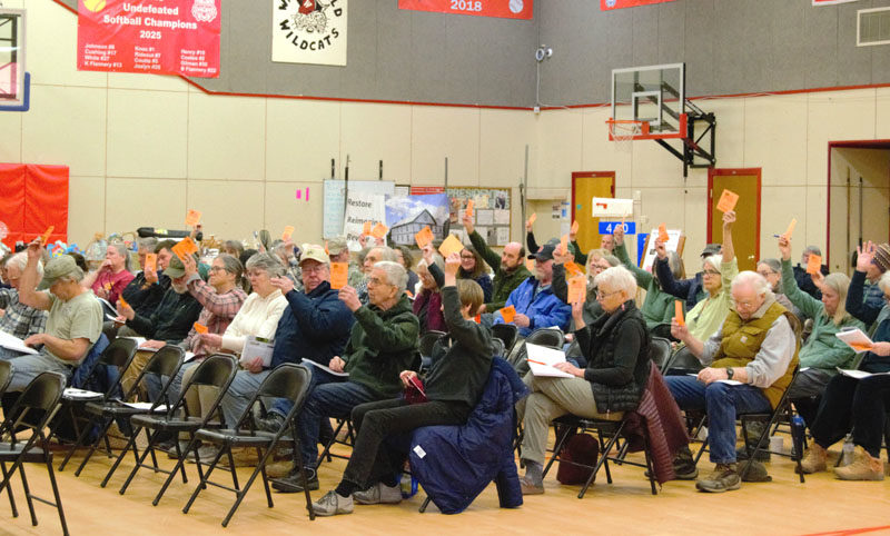 Whitefield residents approved the recommended municipal budget of $2.2 million at their annual town meeting on Saturday, May 21. At the meeting, select board members used the budget recommendation for animal control as a way to encourage residents to befriend their neighbors instead of calling animal control if they, for example, find a cat in their yard. (Emily Bracher photo)