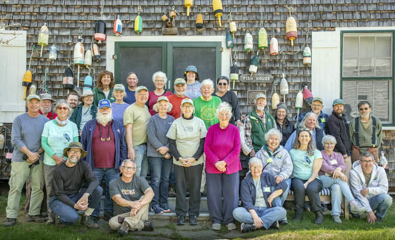 The Friends of Hog Island's volunteer crew gathers for a group picture during Hog Island Audubon Camp's opening week in 2025. (Courtesy photo)