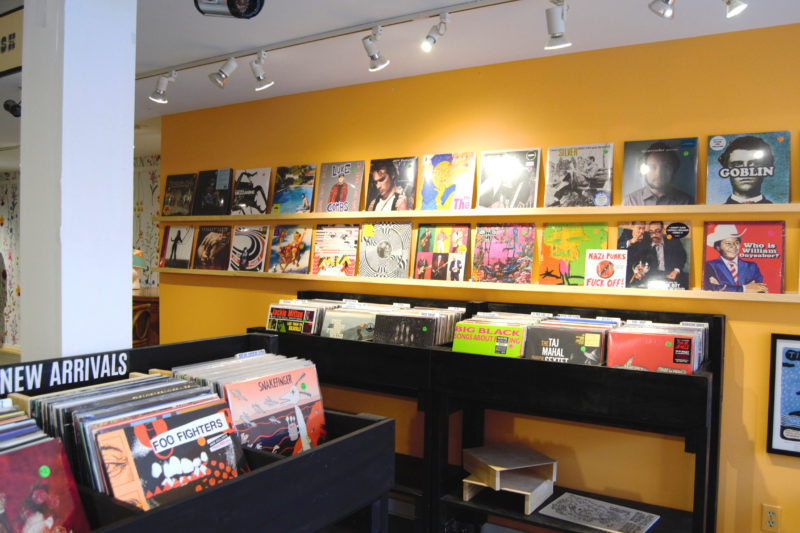 New and used vinyl records line the shelves at Pearl Records in downtown Damariscotta. As the store learns more about what the customers want, owner Sally Delaney said the variety of records will grow. (Emily Bracher photo)