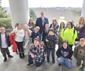 Danielle Glidden's fourth grade class at the Jefferson Village School recently visited the State House in Augusta where they were welcomed in part by their state representative, Rep. Wayne Farrin, D-Jefferson. The field trip was a part of a larger effort to teach the students about history through hands-on activities. (Photo courtesy Danielle Glidden)