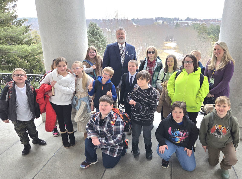 Danielle Glidden's fourth grade class at the Jefferson Village School recently visited the State House in Augusta where they were welcomed in part by their state representative, Rep. Wayne Farrin, D-Jefferson. The field trip was a part of a larger effort to teach the students about history through hands-on activities. (Photo courtesy Danielle Glidden)