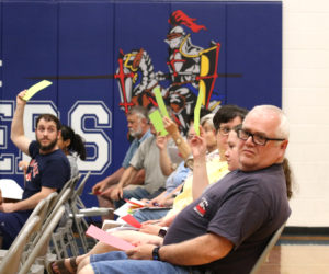 Jefferson residents vote for the an article pertaining to the education budget on Wednesday, May 20 at Jefferson Village School. Residents passed the $9.3 budget after adding in funds for a guidance counselor position. (Christine Simmonds photo)