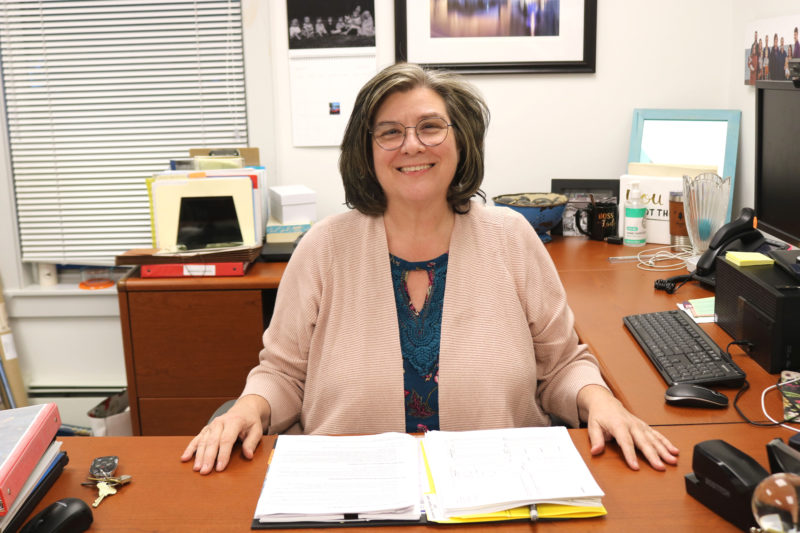 Waldoboro Town Manager Julie Keizer sits behind her desk at the Waldoboro town office on Tuesday, May 13. Keizer has worked for the municipality for nine years. (Christine Simmonds photo)