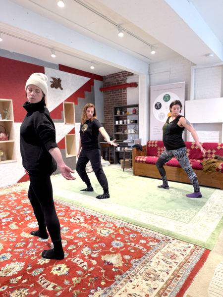 Olga Oros (center) leads a Dragons Way Qigong class in her studio in Waldoboro. Oros said there are many benefits to the program, including weight loss, migraine relief, and improved mental wellness. (Photo courtesy Olga Oros)