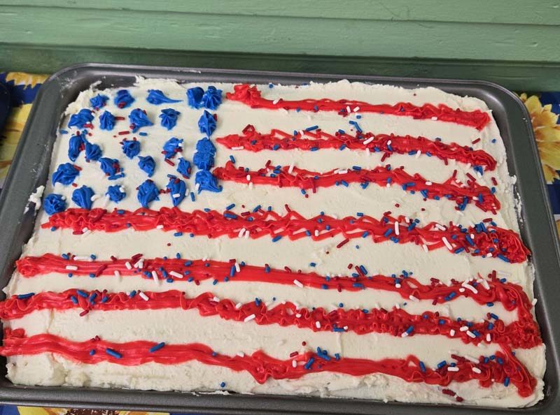 A cake resembling an American Flag was the special dessert at Medomak Valley Senior Citizens' May 18 meeting. (Photo courtesy Norma Sproul)