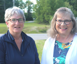 Miller School Principal Julia Levensaler (left) and Medomak Valley High School Principal Linda Pease attend an end-of-school-year celebration. The two principals both started their teaching careers in 1985, and both are finishing up their time at the district this year. (Christine Simmonds photo)