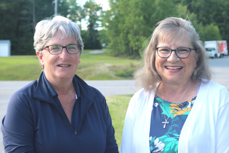 Miller School Principal Julia Levensaler (left) and Medomak Valley High School Principal Linda Pease attend an end-of-school-year celebration. The two principals both started their teaching careers in 1985, and both are finishing up their time at the district this year. (Christine Simmonds photo)