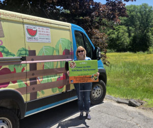 Healthy Lincoln County Summer Meals Coordinator Ellen Douglas with Lulu the Lunch Wagon, which has started to make the rounds through Lincoln County for the summer. (Photo courtesy Healthy Lincoln County)