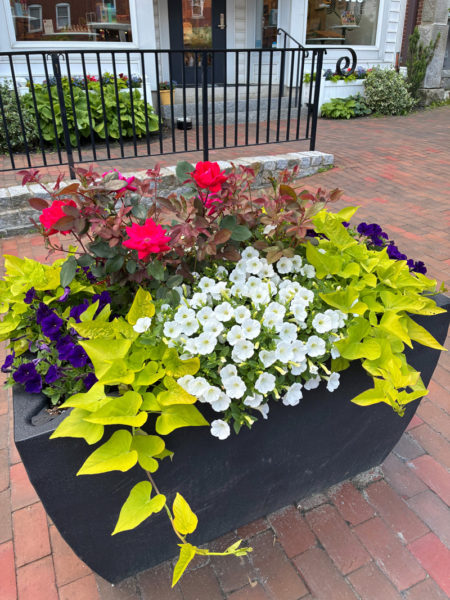 An EarthPlanter is filled with flowers on Main Street in Wiscasset. (Photo courtesy Bob Bond)