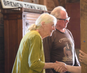 Wendy Pieh greets attendees at her retirement party on Saturday, June 27. The town of Bremen held the party to honor Pieh's years of service and commitment to the community. (Morgan VanNosdall photo)