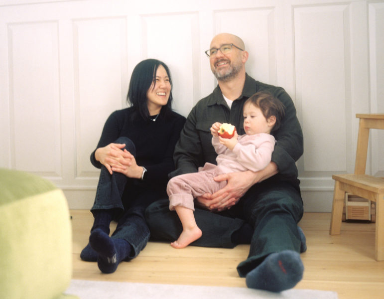 Author-illustrators Susan Fang and Peter Brown smile with their son Calvin. The two moved to Newcastle in 2022 and continue to write and draw from their home. (Photo courtesy Kelsey Grossman)